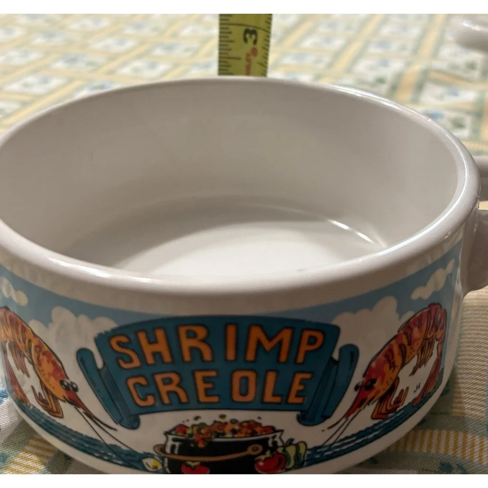 Shrimp Creole, Crab Bisque, Crawfish Étouffée, Gumbo 4 Two Handle Bowls 1990